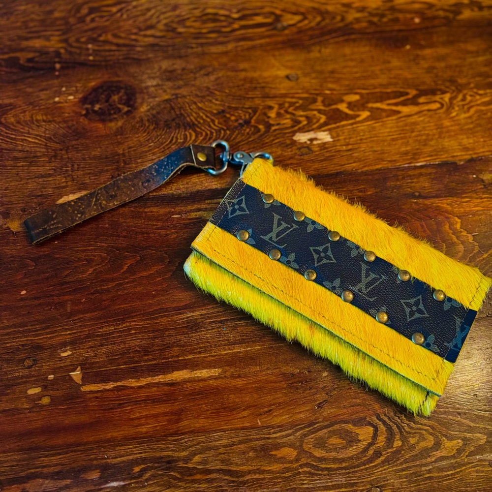 Repurposed Authentic Louis Vuitton Monogram Yellow Fur Pouch